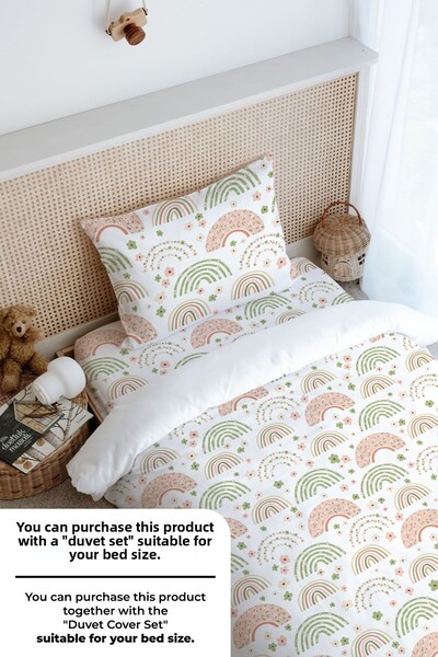 Tuğba Kuğu Single Fitted Sheet Set - Iconic Series - Soft Floral Moon and Rainbow