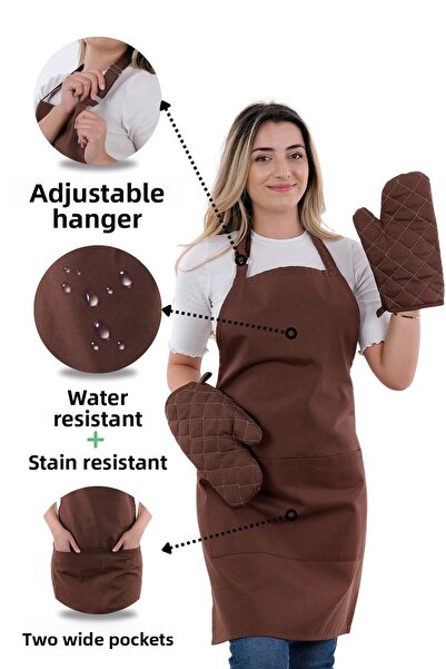 sevilya Gloves Set of 3 - Kitchen Apron with Adjustment Strap and Pocket (2 G...