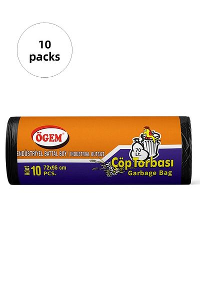 costurera 72X95 cm Oversize Industrial Garbage Bag - 10 Pieces Roll X 10 Pack = 100 Pieces Black