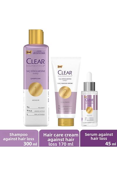 Clear Scalpceuticals 300 ml Anti-Hair Loss Shampoo - 170 ml Hair Care Cream and 45 ml Serum