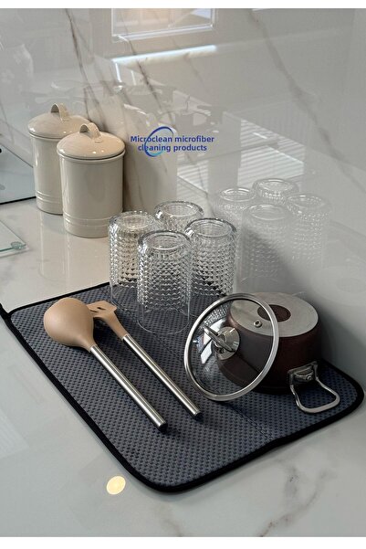 Micro Clean بساط تجفيف الأطباق ميكروفايبر من ميسكلين لون رمادي 36*45 سم بساط غسالة الأطباق فائق الامتصاص
