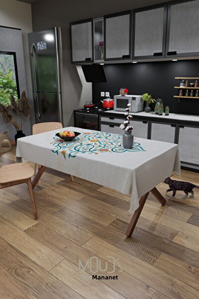 Moud's مفرش طاولة مربع ومستطيل من قماش الجلد المدبوغ المزخرف بالزهور