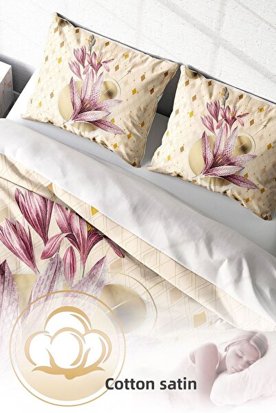 PerlaSera Τρισδιάστατο Προσαρμοσμένο Σχέδιο - Σετ Παπλωματοθήκη από Βαμβακερό Σατέν, Pink Lily