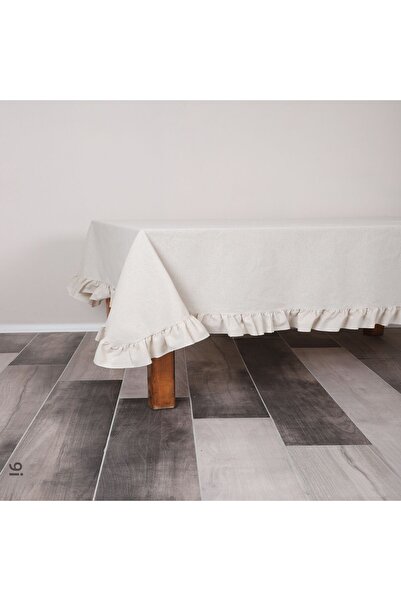NDC HOME Raw Linen Ruffle Tablecloth