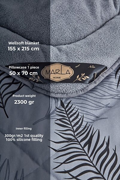 MARLA HOME Gray Patterned Single Welsoft Quilt Set - Blanket Fluffy Soft