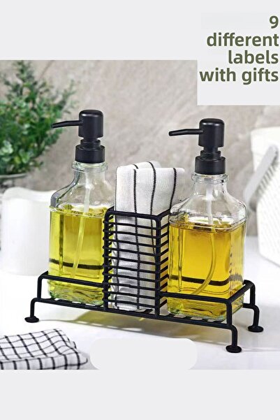 NEWNOW موزع صابون سائل بحامل زجاجي كريستالي مكون من قطعتين، موزع منظف سائل، م...