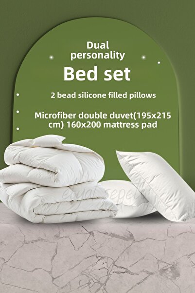 Elyaf Sepeti Set de lenjerie de pat dublu Seria Confort 2 perne + pilota dubla + suport de pat 160x200