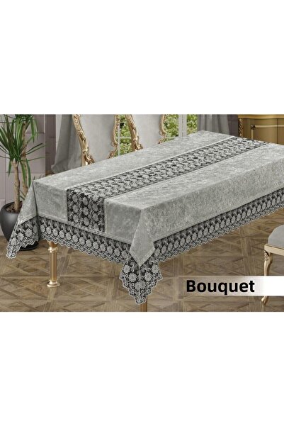 İDEAL TASARIM Luxury Vip Quality Intermediate Laced Bouquet Model Velvet Tablecloth