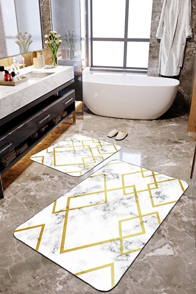 Homiko Set de 2 covorașe de baie mari cu model geometric de marmură