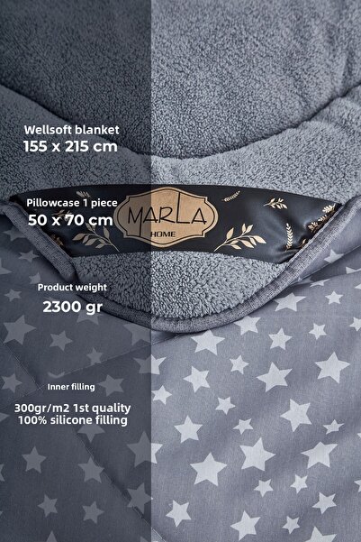MARLA HOME Single Star Patterned Welsoft Quilt Set - Double Sided Blanket Fluffy Soft