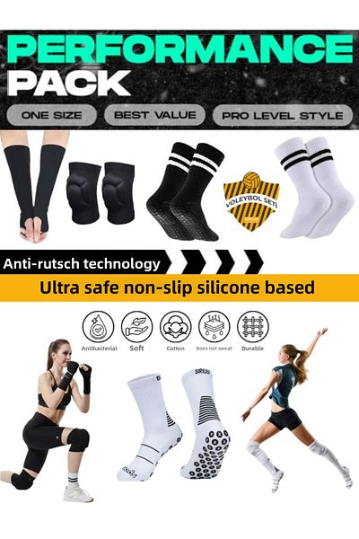 Bellanora Set of 10 Volleyball Knee Pads and Elbows / Volleyball Sleeves and Anti-Slip Sole Sports Match Socks