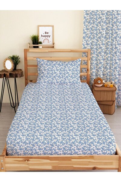 Evmila Set de cearșafuri elastice cu model floral unic albastru