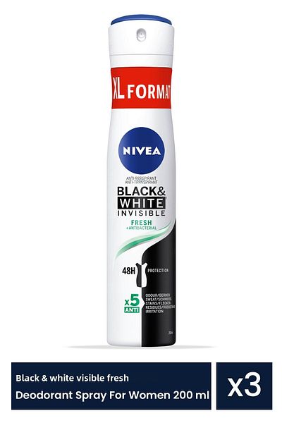 NIVEA Black & White Invisible Fresh antiperspirant deodorant spray for women 3 Pieces x 200 ml