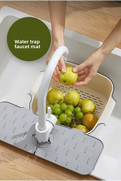 lawrenceshop Elastic Faucet Mat with Water Catcher Organizer Silicone Non-Sli...
