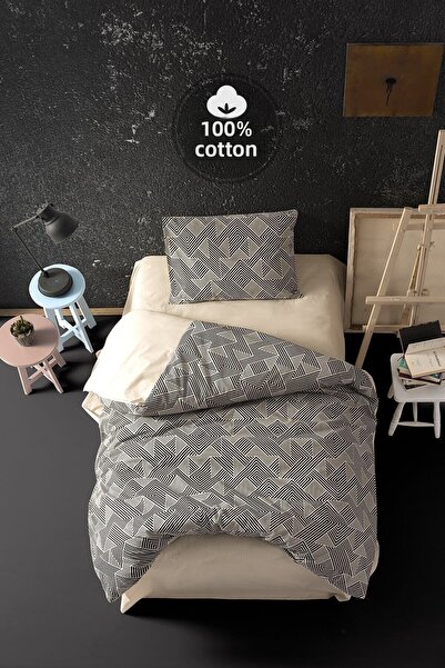 Casa Carina Ranforce Single Elastic Sheet Duvet Cover Set Labyrinth Stone
