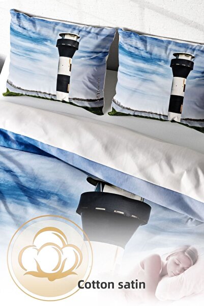 PerlaSera 3D Custom Design - Double Cotton Satin Duvet Cover Set, Lighthouse