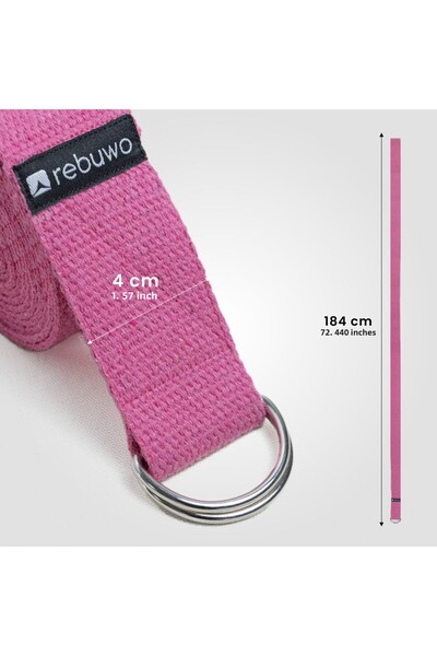 Rebuwo Dark Pink Yoga Belt - 184 cm Natural Cotton, Ideal for Yoga and Pilates