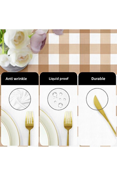 Evim Salmon Canvas Tablecloth - Checked, Liquid Proof and Stain Resistant