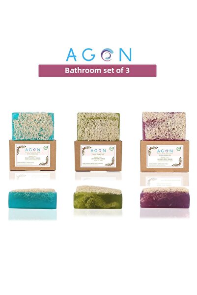 Agon طقم حمام مصنوع يدويًا 100% من ألياف اليقطين بزيت الزيتون الطبيعي والأوكا...