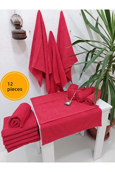 Mef Collection 12-Pack Red Hairdresser Barber Towels 50X90 |   Professional Hair Towel Economical Set