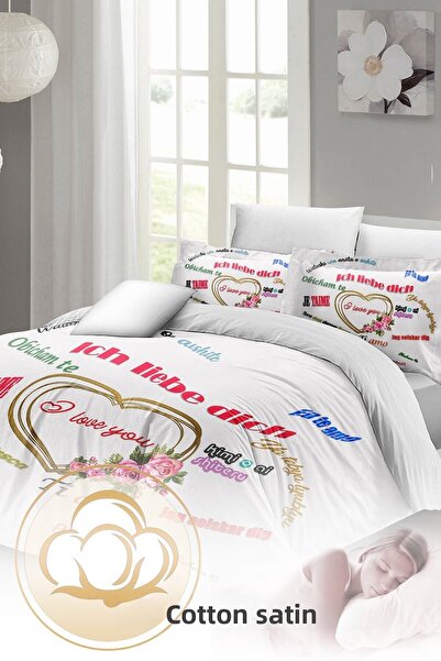 MonoHome King Size Valentine's Day Double Duvet Cover Set 100% Cotton Satin Love Any Language 220X240Cm