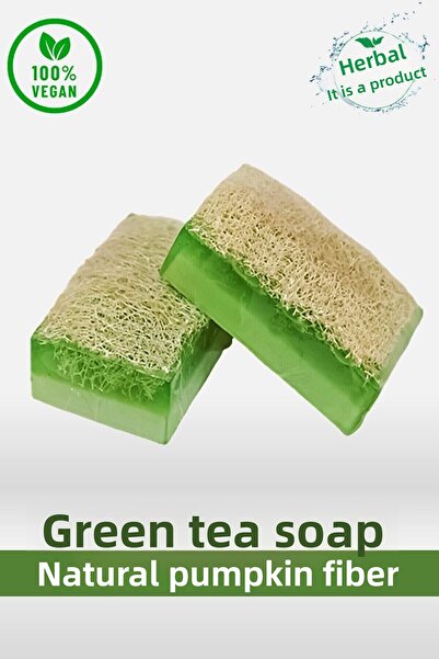 bermark صابون الشاي الأخضر المصنوع يدوياً من ألياف اليقطين الطبيعية 1 قطعة 12...