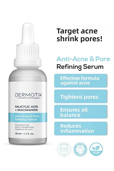 Dermotik مصل حب الشباب الأسود مع النياسيناميد وحمض الساليسيليك - لشد المسام، ...
