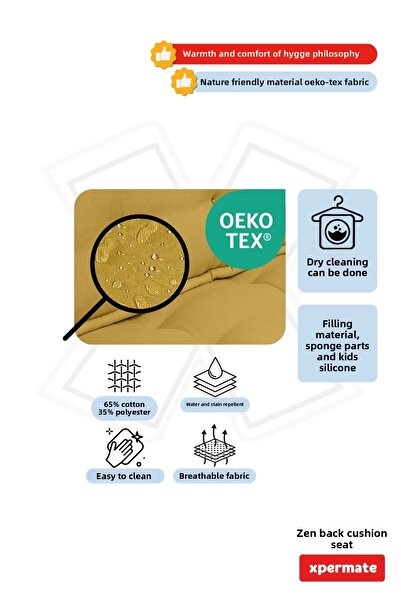 XPERMATE Back Cushion Seat Nordic Style Ergonomic Floor Seat Sitting Cushion with Backrest 80X60Hardal Zen