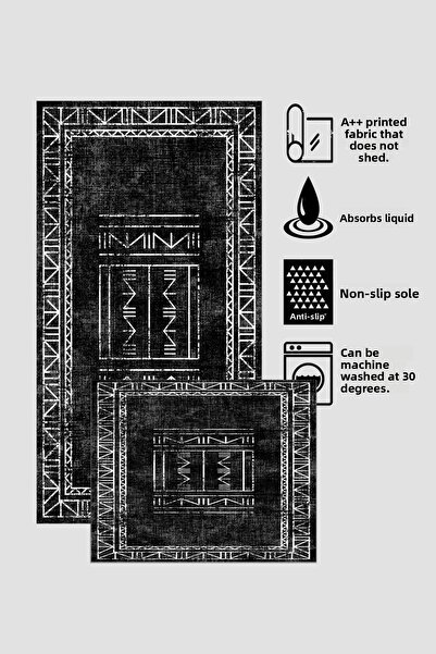 Halise Home Non-Slip Base Washable Set of 2 Black Bath Mat Bathroom Mat Set Toilet Seat Set