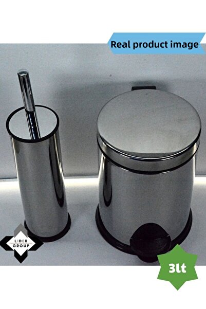 LİGROUND Stainless Chrome Small Smart Toilet Brush & Pedal 3l Trash Can Set