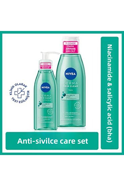 NIVEA جل تنظيف الوجه سكين كلير - 150 مل + ديرما سكين كلير منشط مضاد لحب الشبا...
