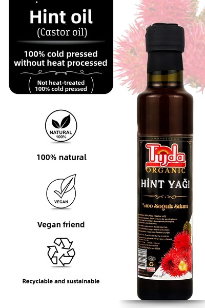TİJDA Natural Castor Oil 250 ml – Cold Pressed, Pure and Unadulterated, for Hair and Eyebrow Care
