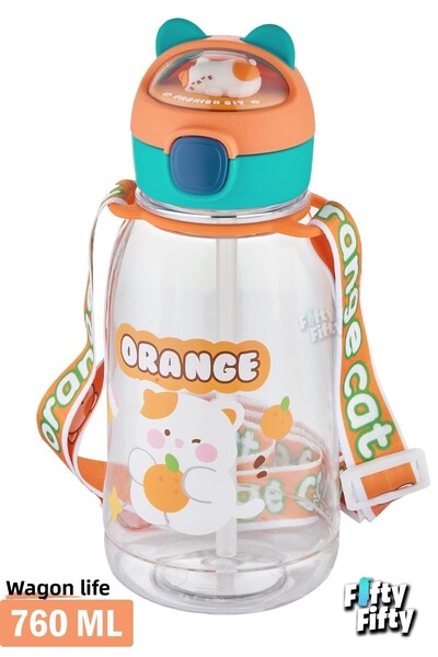 Vagonlife 760 ML Children's Water Bottle with 3D Animal Figure and Straw - Hanging Size - FFVGN2021