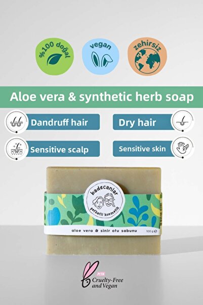 Badecanlar Şefkatli Kozmetik صابون طبيعي مصنوع يدويًا بالصبار والأعشاب العصبي...