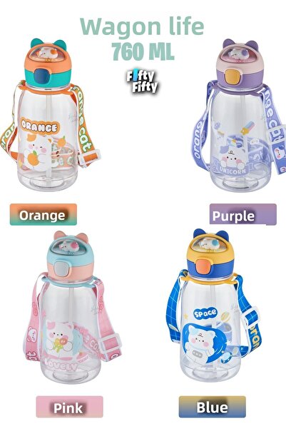 Vagonlife 760 ML Children's Water Bottle with 3D Animal Figure and Straw - Hanging Size - FFVGN2021