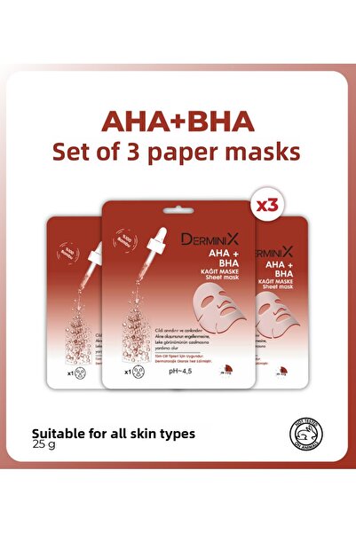 Derminix قناع ورقي لتنشيط وتنقية الوجه من Aha Bha، عبوة من 3 قطع