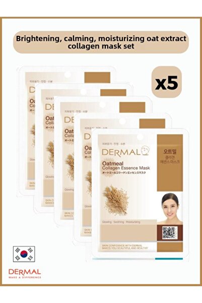 Dermal 5 Pieces of Oat Extract Collagen Mask - Brightening, Calming and Moist...