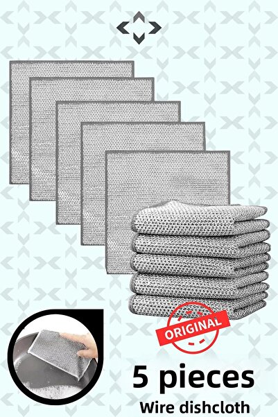 Ecolux 5 Pieces of Inox Wire Cloth - Dish, Difficult Dirt and Kitchen Bathroom Cloth Double Layer