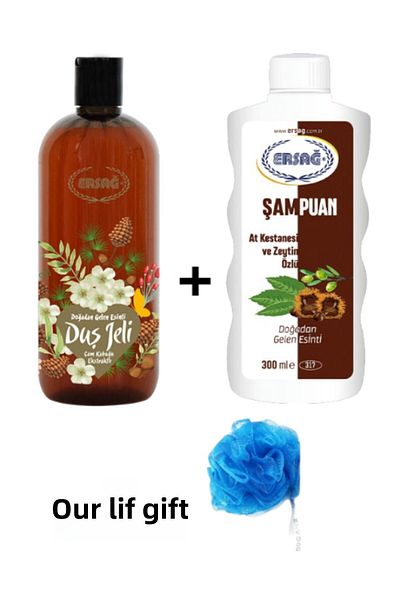 Ersağ Horse Chestnut and Olive Extract Shampoo 300 Ml+Pine Bark Extract. Shower Gel 500ml-(with Fiber Gift)317-37