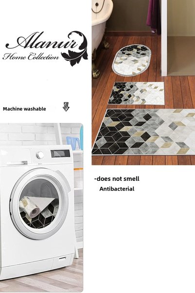 Dekoreko Digital 3-Piece Bathroom Set Trend Felt Non-Slip Base Mixed Oval Nordic Stephania Cream