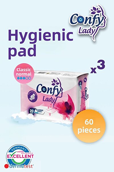 Confy Lady فوط صحية كلاسيكية عادية صديقة للبيئة 60 قطعة