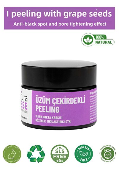 NaturaMisse 50 مل عنب أسود مقشر - بذور، مضاد للمسام، تنظيف عميق