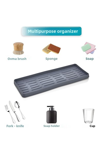 ATA HOME Silicone Soap Dish Organizer, Soap Dish Base, Liquid Soap Stand Anthracite 26x10 Cm -m2