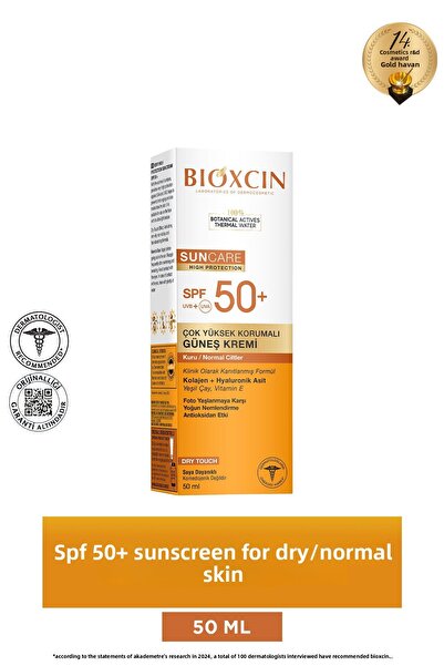 Bioxcin Sun Care Spf50 Very High Protection Sun Cream 50 ml Dry/Normal Skin-Collagen Hyaluronic Acid 3 Pcs