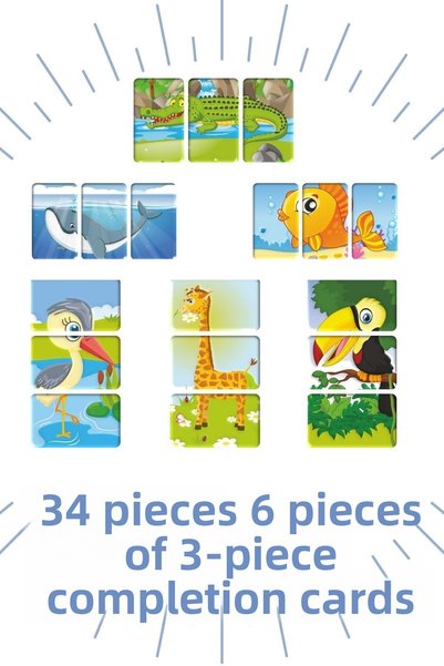 Bonkido Completion Cards 34 Pieces "animals" (8 Pieces of 2 Pieces + 6 Pieces of 3 Pieces), 2+years Bon8033