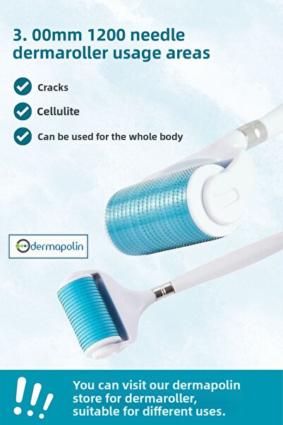 Dermapolin Original 100% Titanium 3,00 mm 1200 Needles 100 Use Body Dermaroller for Crack & Cellulite