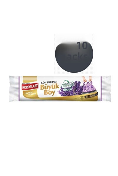 Koroplast 10 أكياس قمامة كبيرة الحجم برباط لافندر قوي للغاية × 10 عبوات (65*7...