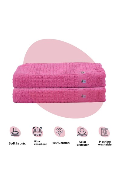 Homedius Bath Floral Cotton Foot Towel 50X70Cm Pink Set of 2