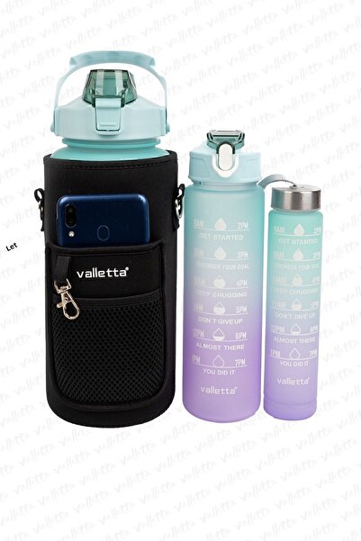 valletta Eldorado 3-Piece Set with Bag BPA Free Motivational Water Bottle Gre...