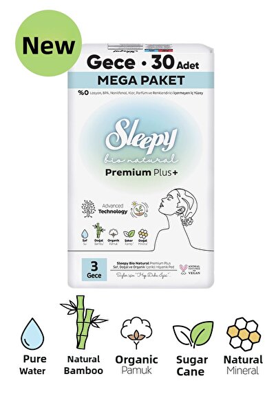 Sleepy Natural Premium Plus Hygienic Pads Mega Pack 30 Pack Number 3 Night